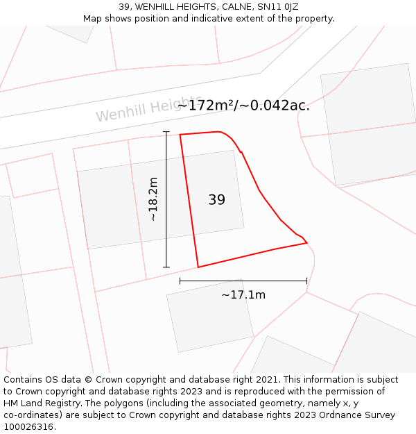 39, WENHILL HEIGHTS, CALNE, SN11 0JZ: Plot and title map