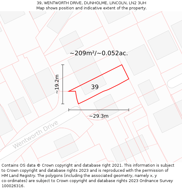 39, WENTWORTH DRIVE, DUNHOLME, LINCOLN, LN2 3UH: Plot and title map