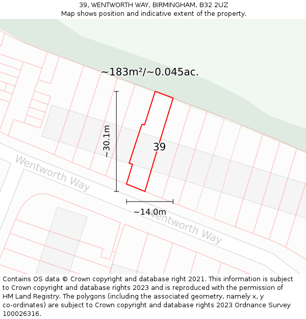 39, WENTWORTH WAY, BIRMINGHAM, B32 2UZ: Plot and title map