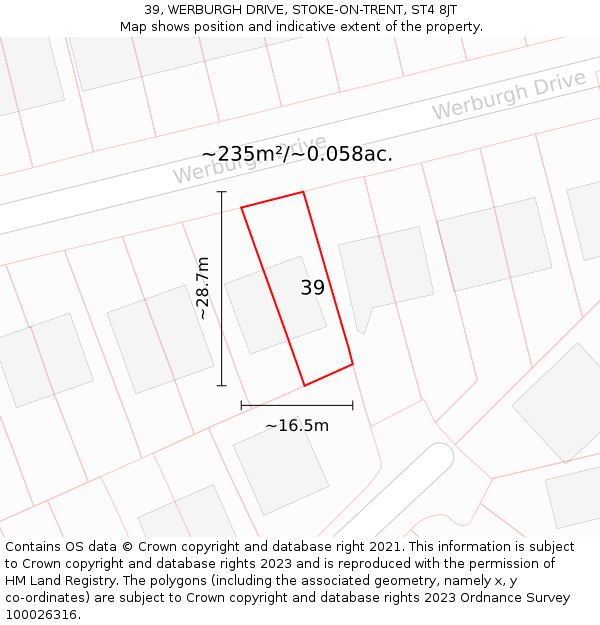 39, WERBURGH DRIVE, STOKE-ON-TRENT, ST4 8JT: Plot and title map