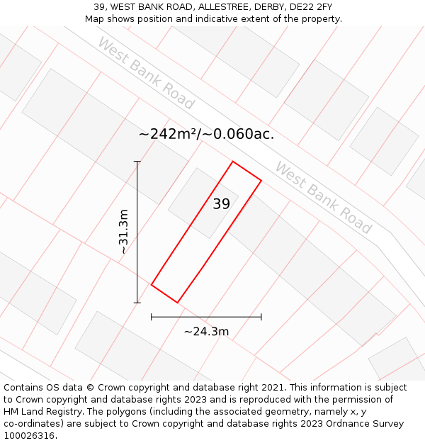 39, WEST BANK ROAD, ALLESTREE, DERBY, DE22 2FY: Plot and title map