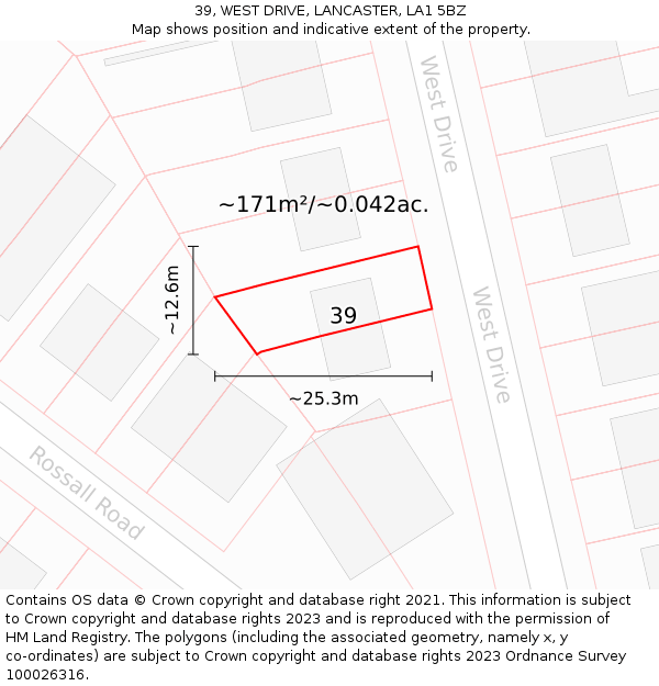 39, WEST DRIVE, LANCASTER, LA1 5BZ: Plot and title map