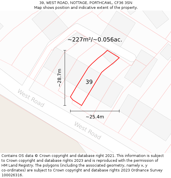 39, WEST ROAD, NOTTAGE, PORTHCAWL, CF36 3SN: Plot and title map