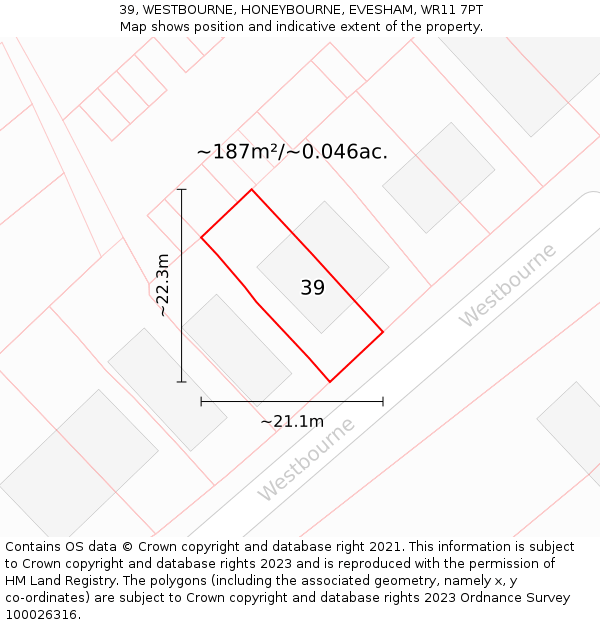 39, WESTBOURNE, HONEYBOURNE, EVESHAM, WR11 7PT: Plot and title map