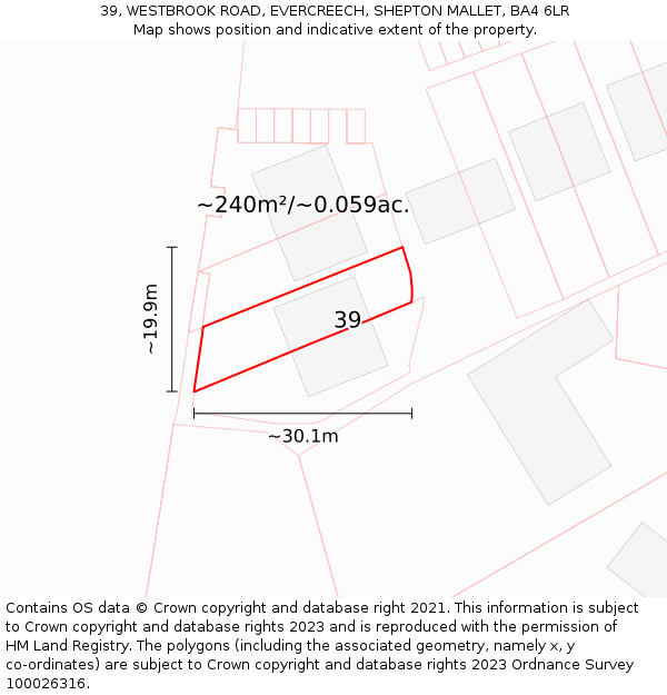 39, WESTBROOK ROAD, EVERCREECH, SHEPTON MALLET, BA4 6LR: Plot and title map