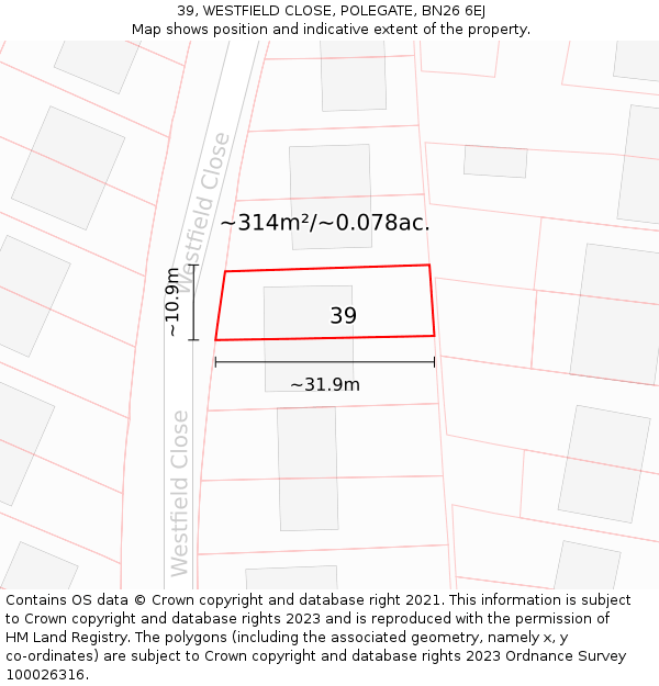 39, WESTFIELD CLOSE, POLEGATE, BN26 6EJ: Plot and title map