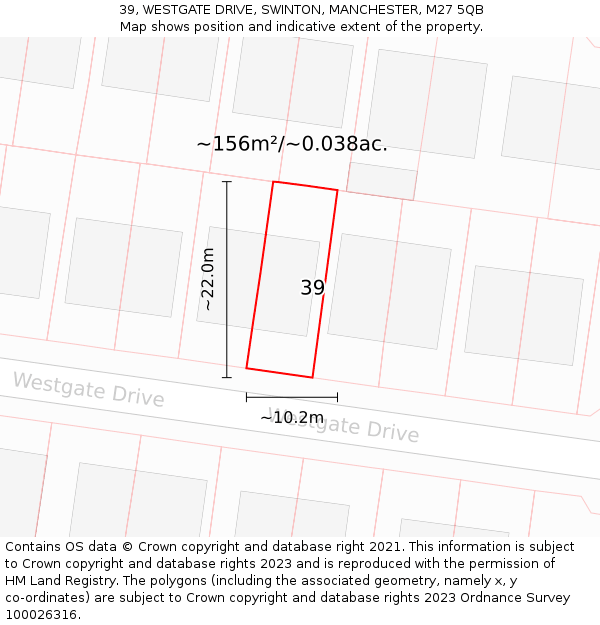 39, WESTGATE DRIVE, SWINTON, MANCHESTER, M27 5QB: Plot and title map
