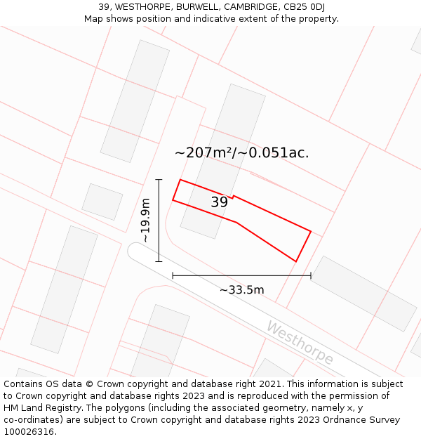 39, WESTHORPE, BURWELL, CAMBRIDGE, CB25 0DJ: Plot and title map
