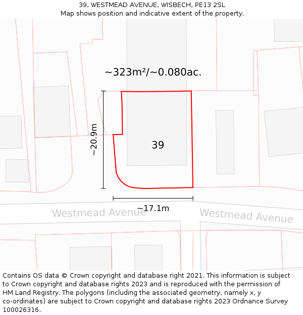 39, WESTMEAD AVENUE, WISBECH, PE13 2SL: Plot and title map