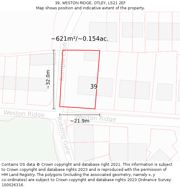 39, WESTON RIDGE, OTLEY, LS21 2EF: Plot and title map