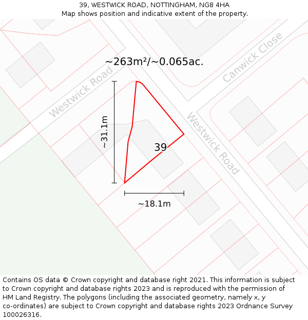39, WESTWICK ROAD, NOTTINGHAM, NG8 4HA: Plot and title map