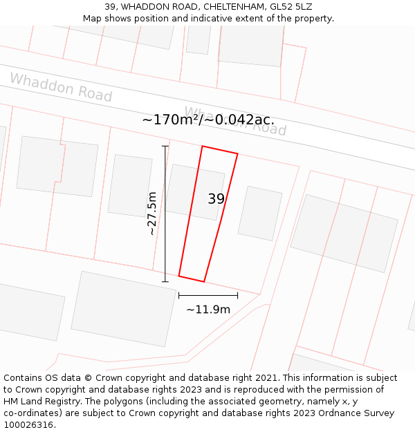 39, WHADDON ROAD, CHELTENHAM, GL52 5LZ: Plot and title map