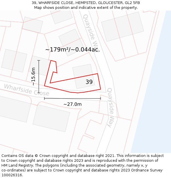 39, WHARFSIDE CLOSE, HEMPSTED, GLOUCESTER, GL2 5FB: Plot and title map