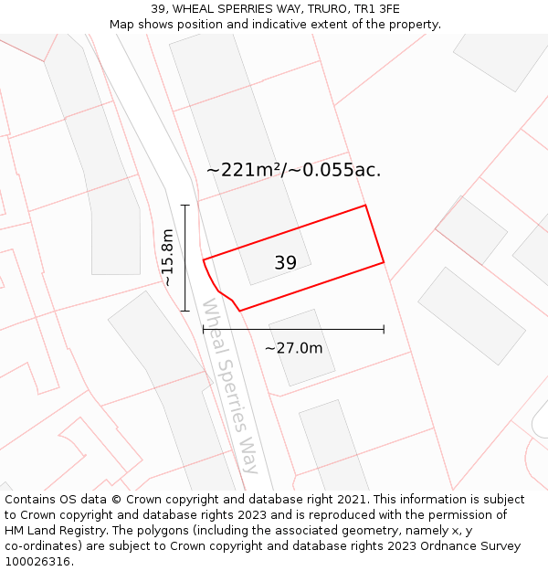 39, WHEAL SPERRIES WAY, TRURO, TR1 3FE: Plot and title map