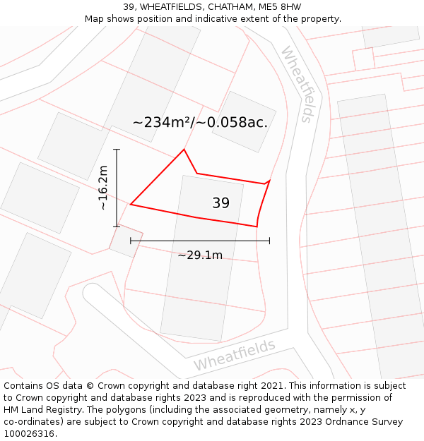 39, WHEATFIELDS, CHATHAM, ME5 8HW: Plot and title map