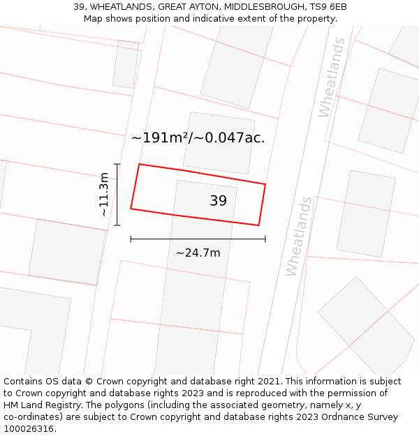39, WHEATLANDS, GREAT AYTON, MIDDLESBROUGH, TS9 6EB: Plot and title map
