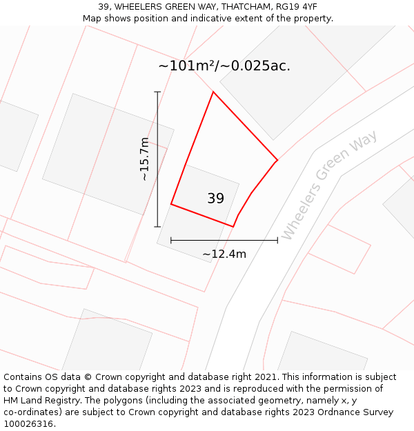 39, WHEELERS GREEN WAY, THATCHAM, RG19 4YF: Plot and title map