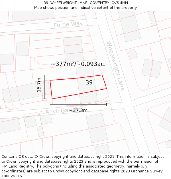 39, WHEELWRIGHT LANE, COVENTRY, CV6 4HN: Plot and title map