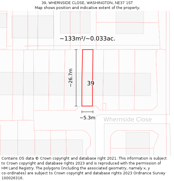 39, WHERNSIDE CLOSE, WASHINGTON, NE37 1ST: Plot and title map