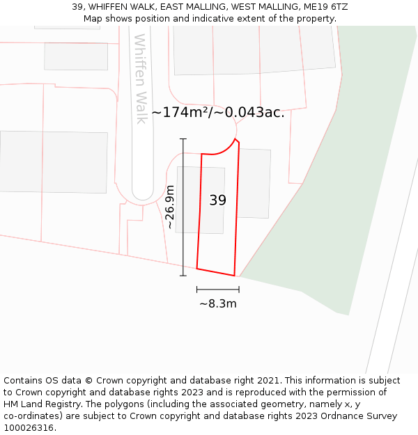 39, WHIFFEN WALK, EAST MALLING, WEST MALLING, ME19 6TZ: Plot and title map