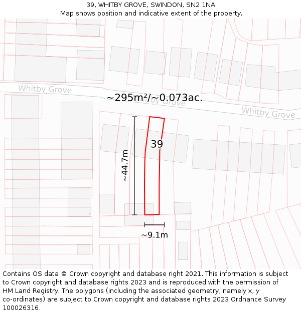 39, WHITBY GROVE, SWINDON, SN2 1NA: Plot and title map