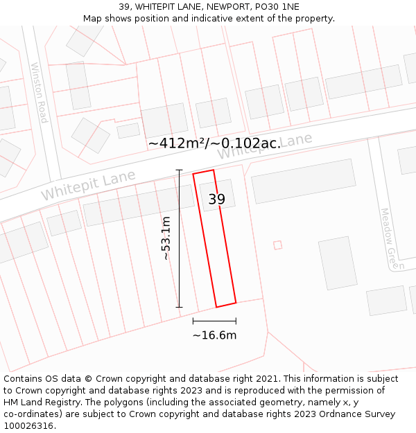 39, WHITEPIT LANE, NEWPORT, PO30 1NE: Plot and title map