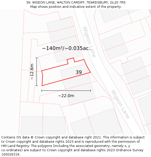 39, WIGEON LANE, WALTON CARDIFF, TEWKESBURY, GL20 7RS: Plot and title map