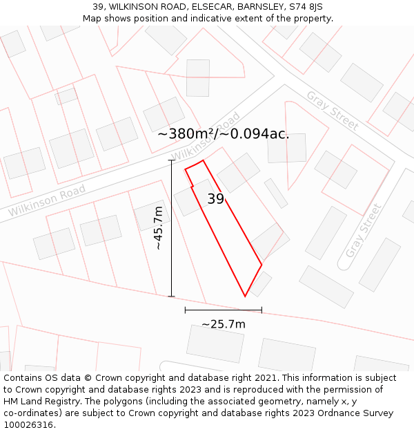 39, WILKINSON ROAD, ELSECAR, BARNSLEY, S74 8JS: Plot and title map
