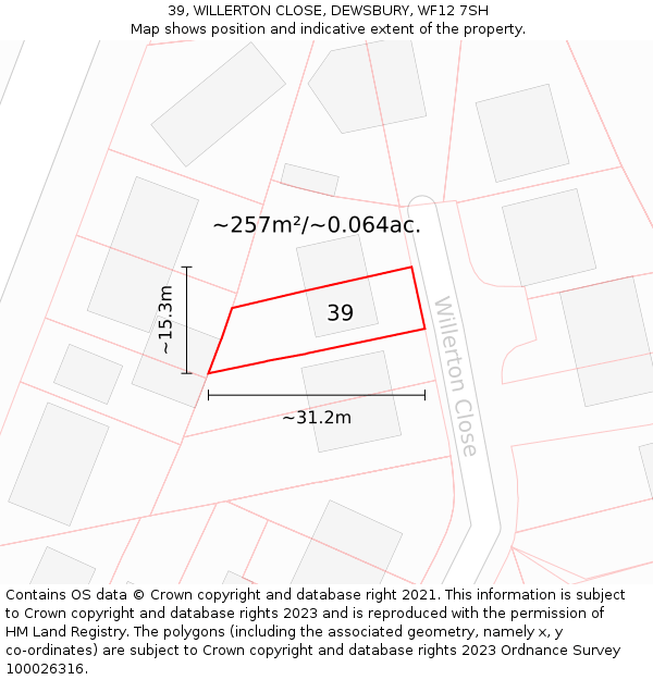39, WILLERTON CLOSE, DEWSBURY, WF12 7SH: Plot and title map