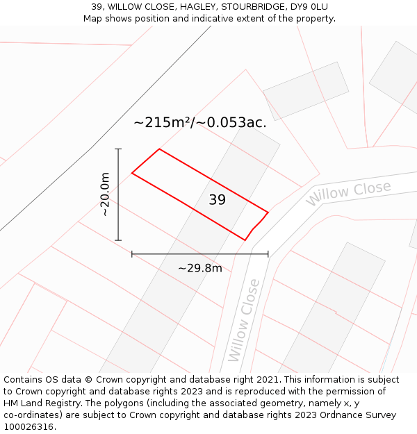 39, WILLOW CLOSE, HAGLEY, STOURBRIDGE, DY9 0LU: Plot and title map