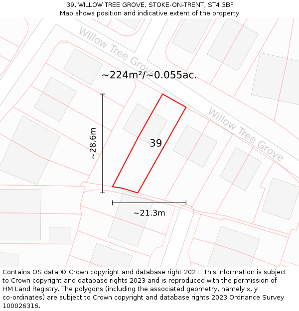 39, WILLOW TREE GROVE, STOKE-ON-TRENT, ST4 3BF: Plot and title map