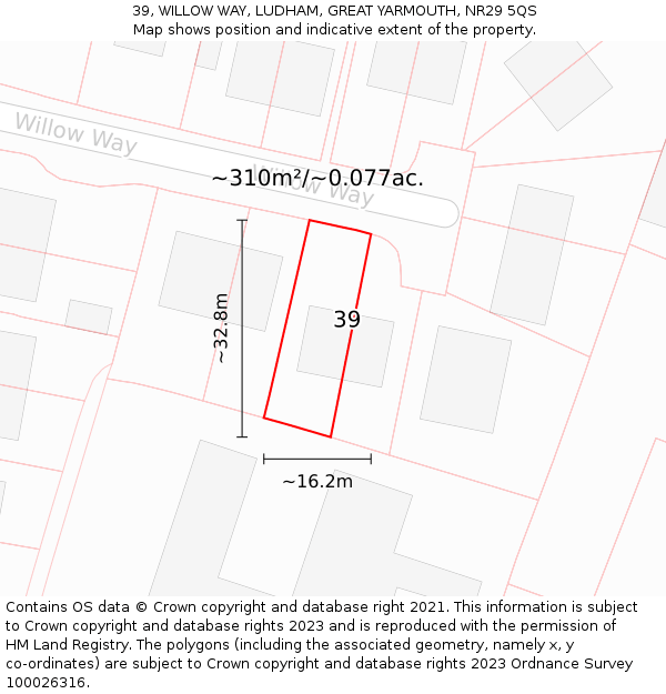 39, WILLOW WAY, LUDHAM, GREAT YARMOUTH, NR29 5QS: Plot and title map