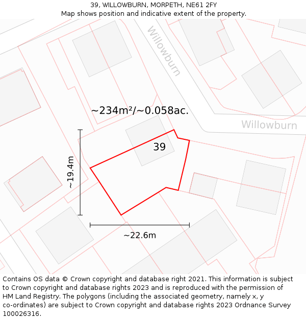 39, WILLOWBURN, MORPETH, NE61 2FY: Plot and title map