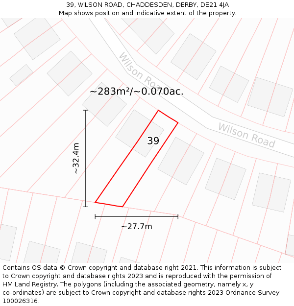 39, WILSON ROAD, CHADDESDEN, DERBY, DE21 4JA: Plot and title map