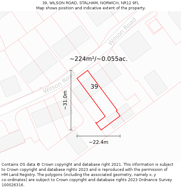 39, WILSON ROAD, STALHAM, NORWICH, NR12 9FL: Plot and title map