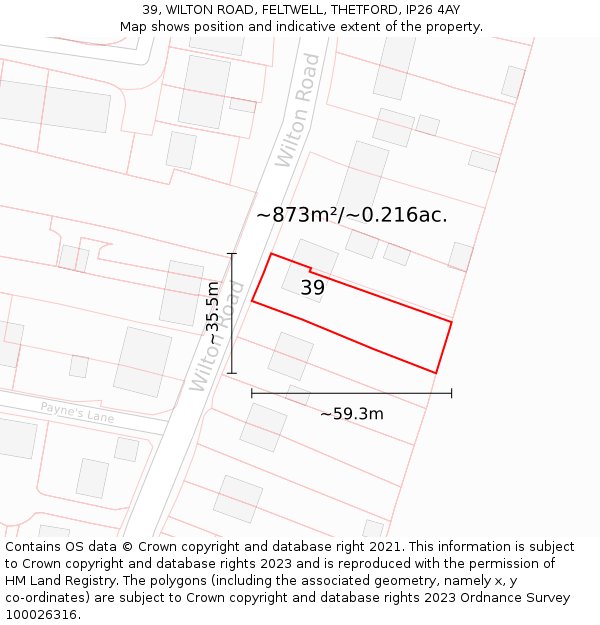 39, WILTON ROAD, FELTWELL, THETFORD, IP26 4AY: Plot and title map