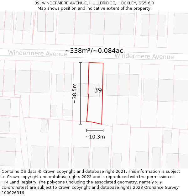 39, WINDERMERE AVENUE, HULLBRIDGE, HOCKLEY, SS5 6JR: Plot and title map