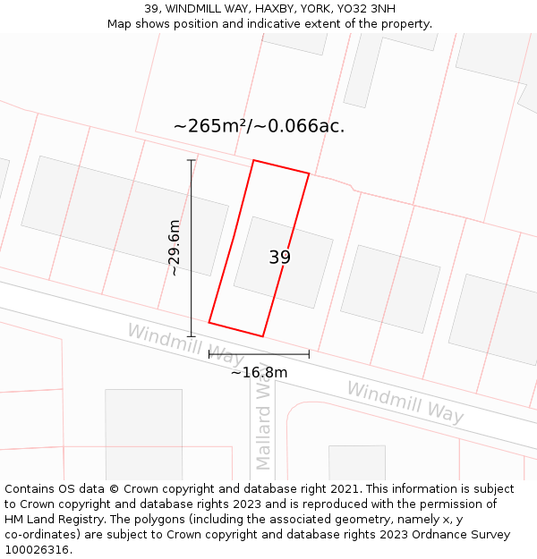 39, WINDMILL WAY, HAXBY, YORK, YO32 3NH: Plot and title map