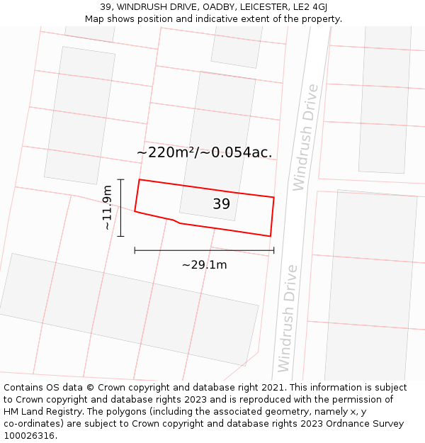 39, WINDRUSH DRIVE, OADBY, LEICESTER, LE2 4GJ: Plot and title map