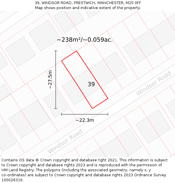39, WINDSOR ROAD, PRESTWICH, MANCHESTER, M25 0FF: Plot and title map