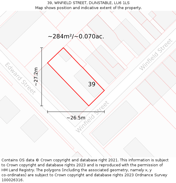 39, WINFIELD STREET, DUNSTABLE, LU6 1LS: Plot and title map