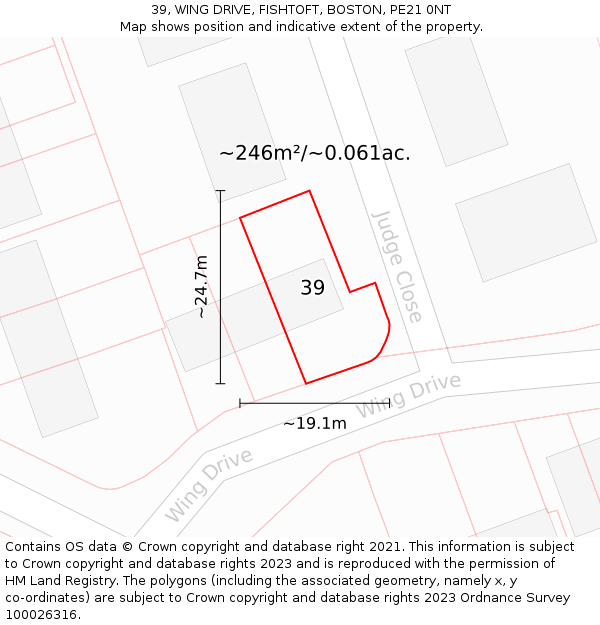 39, WING DRIVE, FISHTOFT, BOSTON, PE21 0NT: Plot and title map