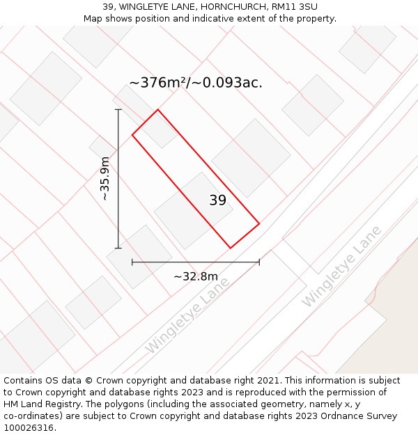 39, WINGLETYE LANE, HORNCHURCH, RM11 3SU: Plot and title map