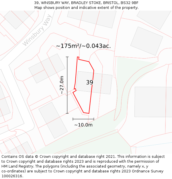39, WINSBURY WAY, BRADLEY STOKE, BRISTOL, BS32 9BF: Plot and title map