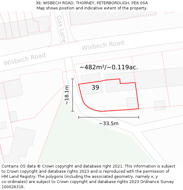 39, WISBECH ROAD, THORNEY, PETERBOROUGH, PE6 0SA: Plot and title map