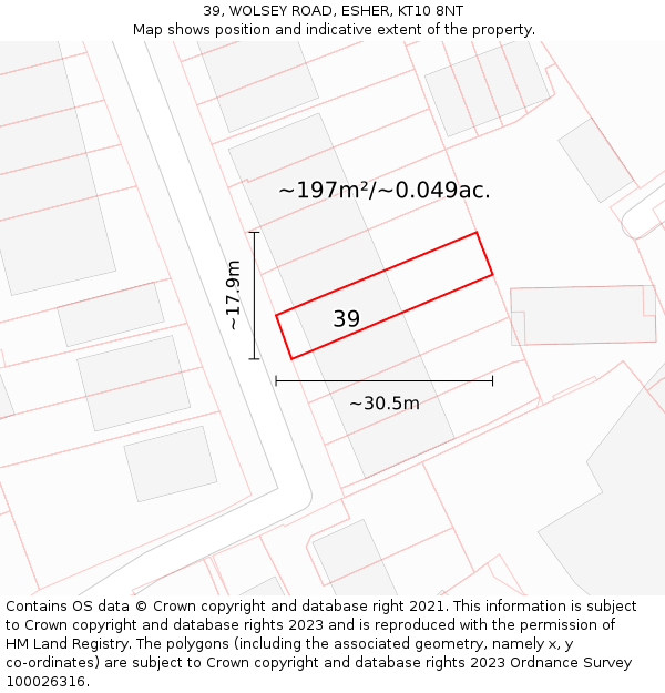 39, WOLSEY ROAD, ESHER, KT10 8NT: Plot and title map