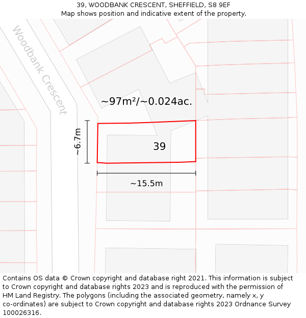 39, WOODBANK CRESCENT, SHEFFIELD, S8 9EF: Plot and title map