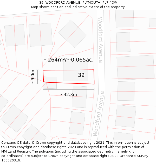 39, WOODFORD AVENUE, PLYMOUTH, PL7 4QW: Plot and title map