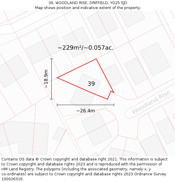 39, WOODLAND RISE, DRIFFIELD, YO25 5JD: Plot and title map