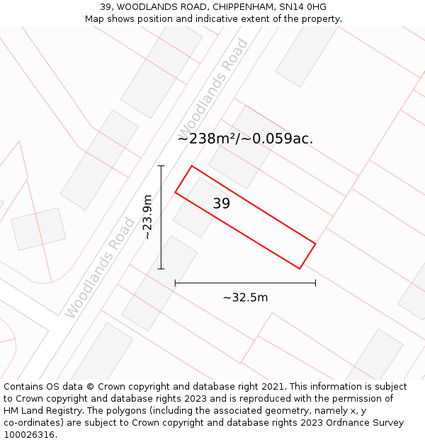 39, WOODLANDS ROAD, CHIPPENHAM, SN14 0HG: Plot and title map